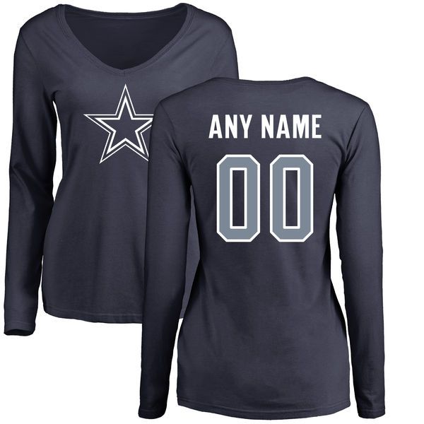Women Dallas Cowboys NFL Pro Line by Fanatics Branded Navy Custom Name and Number Long Sleeve T-Shirt
